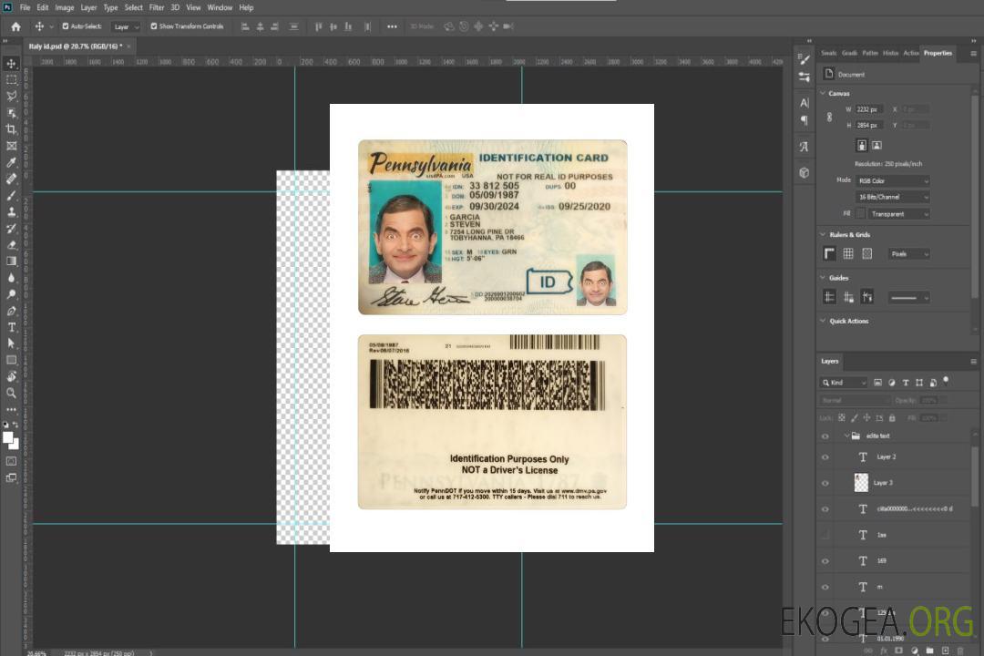Carte d'identité USA Pennsylvanie template Carte d'identité USA Pennsylvanie template
